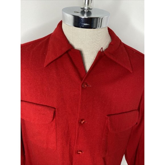 Pendleton Mens Board Shirt Size L Red Virgin Wool Loop Collar Button Down - Picture 7 of 16